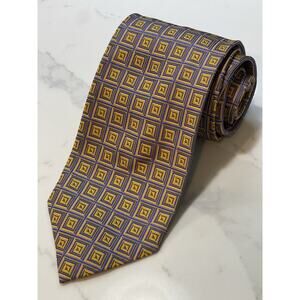Talbots Geometric Jacquard Blue Yellow Gold Silk Tie 58 x 3 7/8 Italy